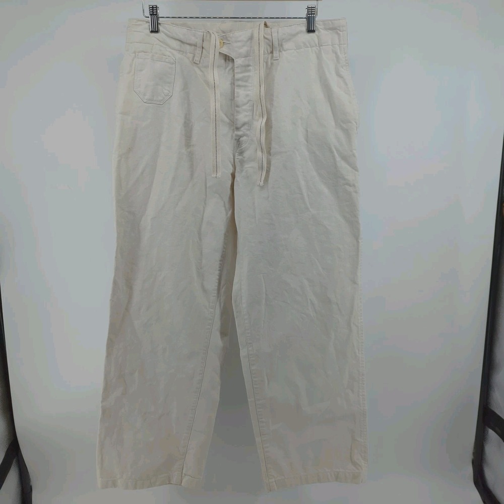 VTG POLO RALPH LAUREN 34 x 30 COTTON BUTTON Fly FRONT WHITE PANTS DRAWSTRING